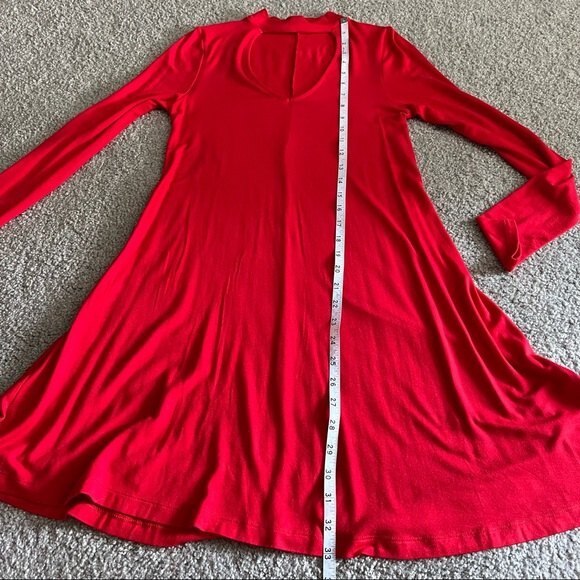 Express Long sleeve Red Cutout Stretch Jersey Knit Mini Dress Size XS - Picture 5 of 7